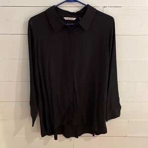 Soft Surroundings Black Flowy Hi/Low Tunic with Covered Button Placket, Size M